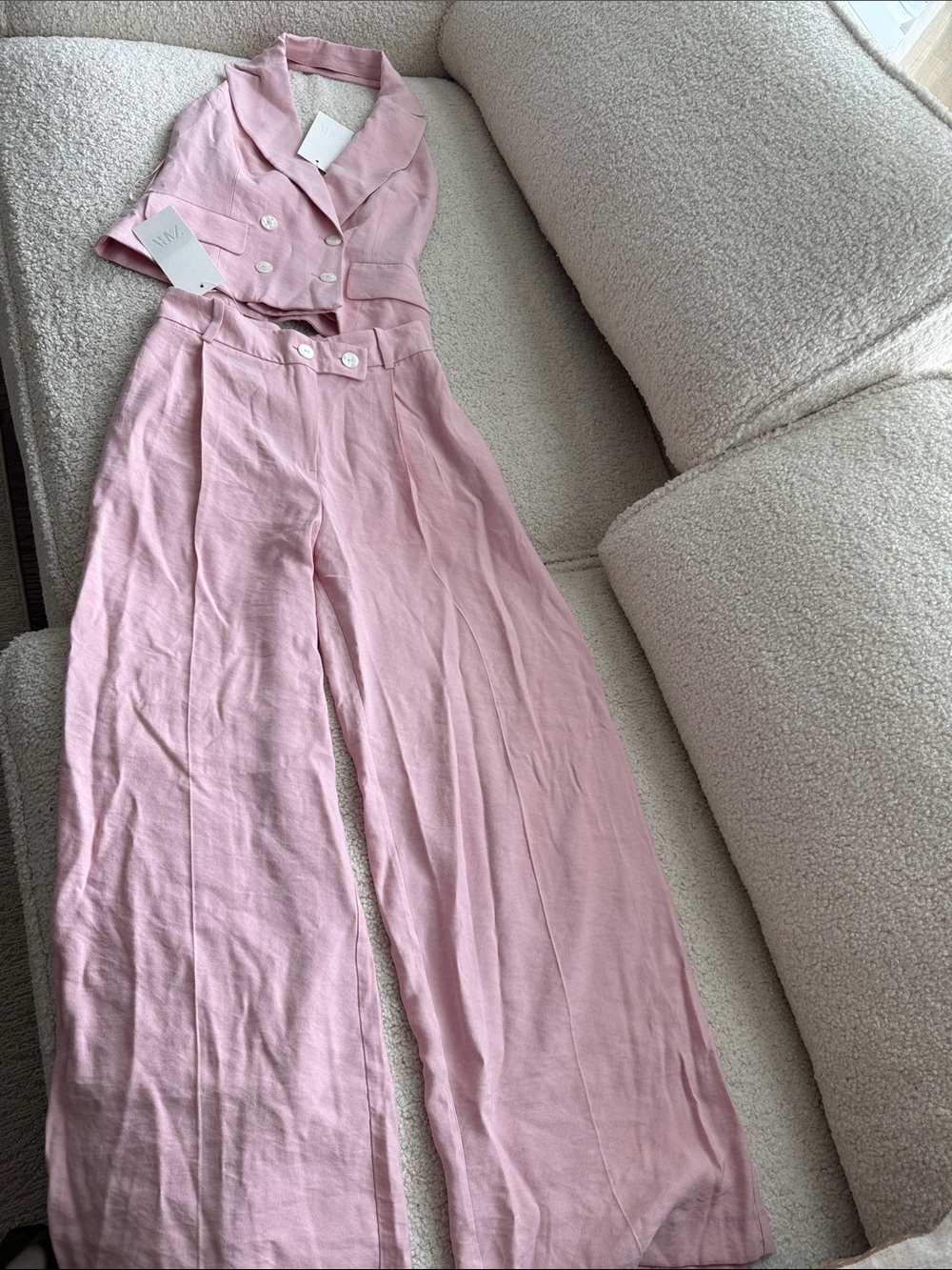 Zara Double-Breasted Sleeveless Pink Top and Pants Wide Legs Size 4 - Picture 9 of 16